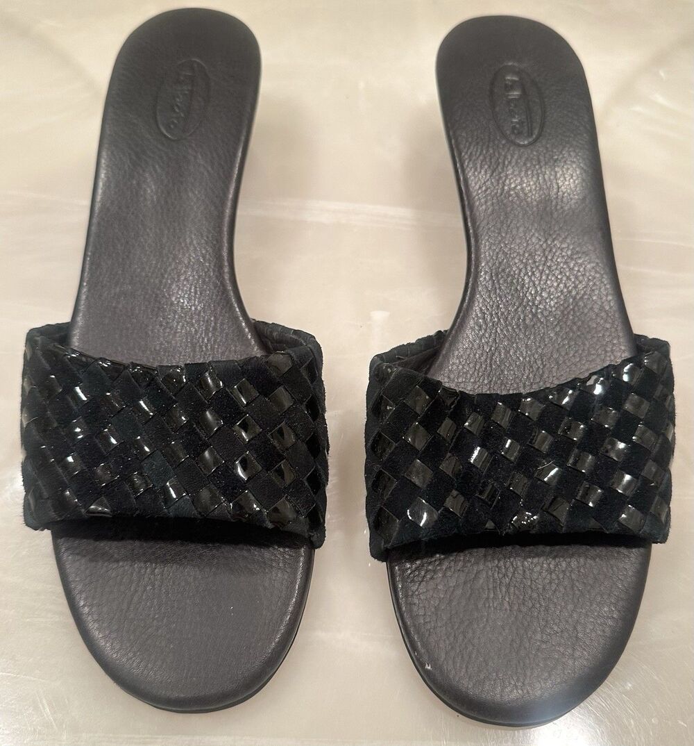 Talbots Black Woven Leather Slide Sandals Women’s 10AA Narrow Slip-On Low Heel